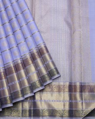 Periwinkle pure zari silk saree with silk mark certified 2