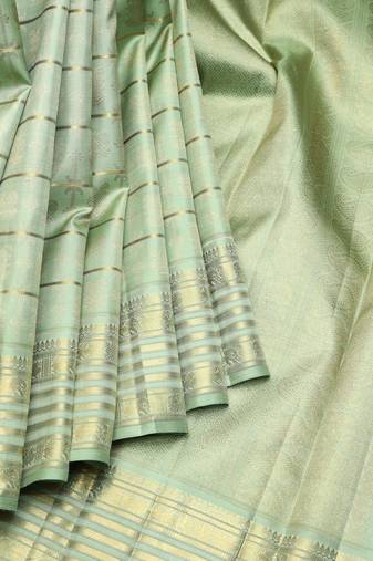 Mint green pure zari silk saree
