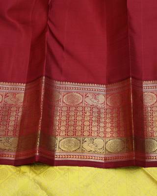 Lemon yellow and maroon pure zari silk saree with silk mark certified 4