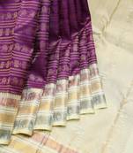 Purple and cream designer pure zari silk saree with silk mark certified