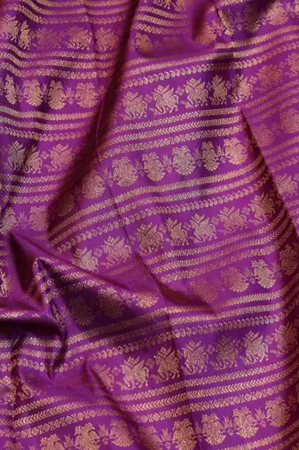 Purple and cream designer pure zari silk saree with silk mark certified