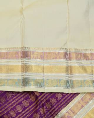Purple and cream designer pure zari silk saree with silk mark certified 4