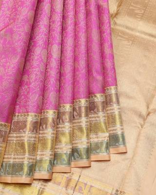 Pink and peach pure zari silk saree with silk mark certified 1
