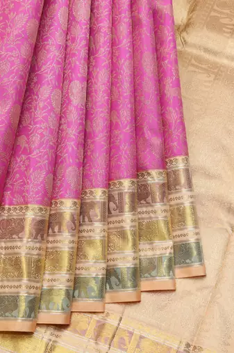 Pink and peach pure zari silk saree