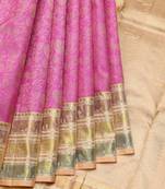Pink and peach pure zari silk saree with silk mark certified