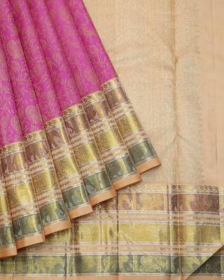 Pink and peach pure zari silk saree with silk mark certified 2