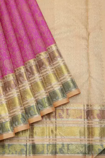 Pink and peach zari silk saree 