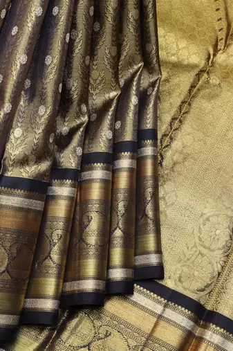 Deep black designer pure zari silk saree