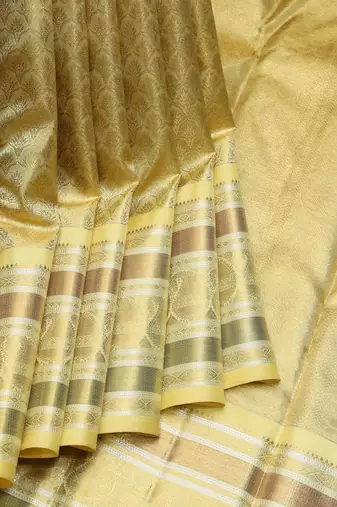 Golden cream pure zari silk saree
