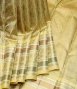 Golden cream pure zari silk saree with silk mark certified