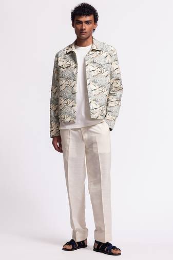White digital printed linen jacket