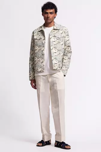 White digital printed linen jacket
