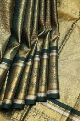 Forest green pure zari silk saree