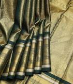 Forest green pure zari silk saree with silk mark certified