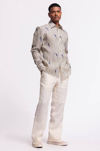 White animal printed linen shirt