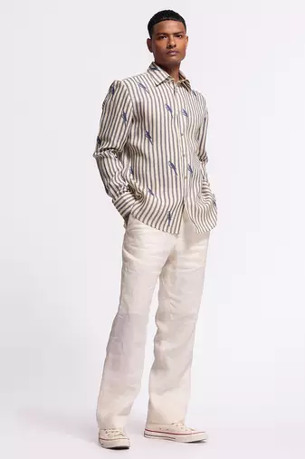 White animal printed linen shirt