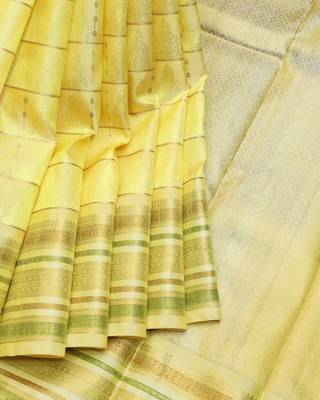 Lemon yellow pure zari silk saree with silk mark certified 1