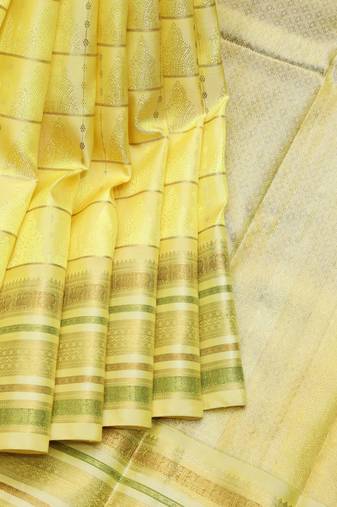 Lemon yellow pure zari silk saree