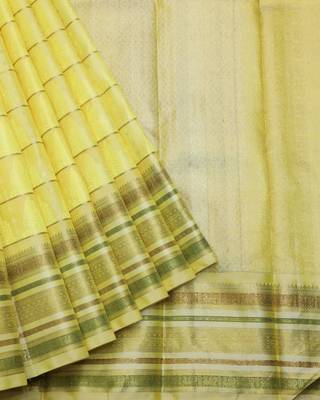 Lemon yellow pure zari silk saree with silk mark certified 2