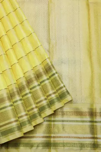 Lemon yellow zari silk saree 