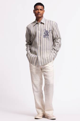 White animal plain linen shirt