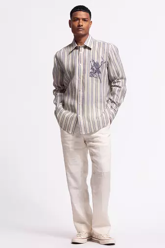 White animal plain linen shirt