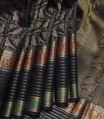 Black pure zari silk saree with silk mark certified