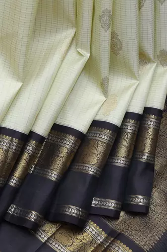 White and black pure zari silk saree