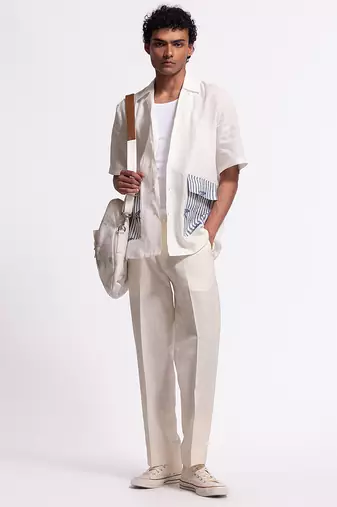 White floral plain linen shirt