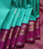 Aqua green pure zari kanchipuram silk saree with silk mark certified