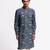 Blue floral printed linen kurta