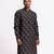 Black animal printed linen kurta