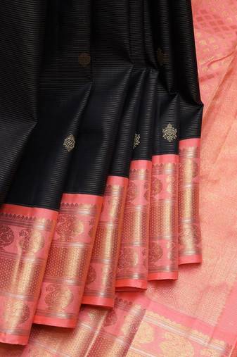 Black and peach pure zari silk saree