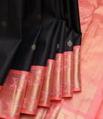 Black and peach pure zari silk saree with silk mark certified
