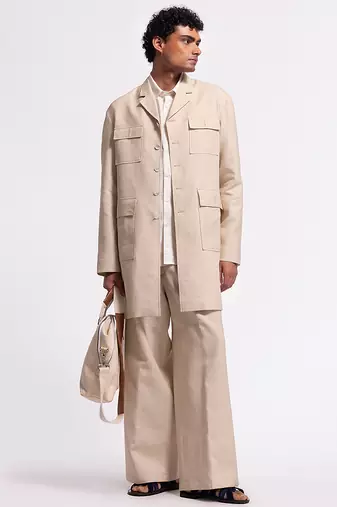 Beige geometric plain linen jacket