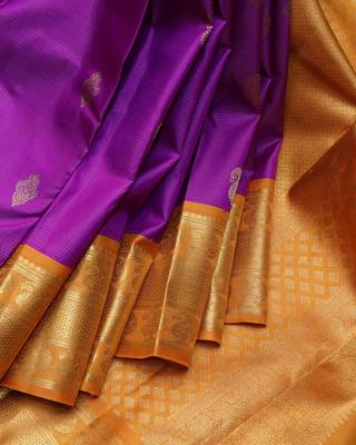 Purple and mustard pure zari silk saree with silk mark certified 1