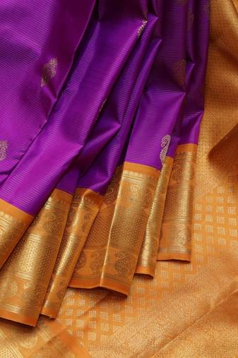 Purple and mustard pure zari silk saree