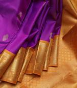 Purple and mustard pure zari silk saree with silk mark certified