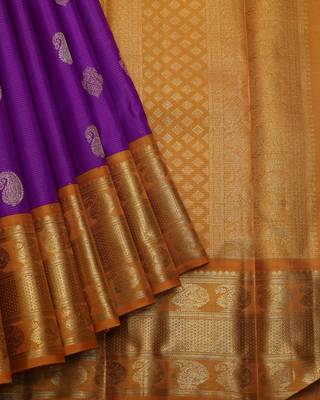 Purple and mustard pure zari silk saree with silk mark certified 2