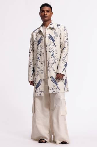 White floral printed linen jacket