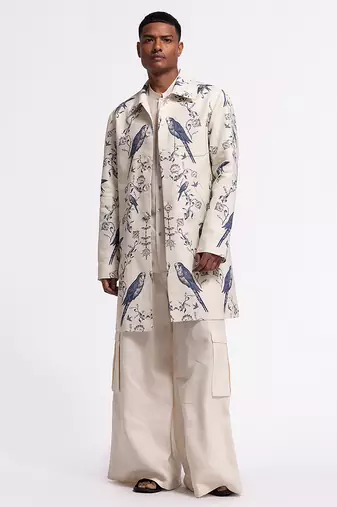 White floral printed linen jacket