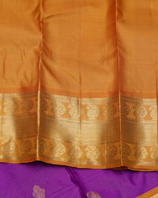 Purple and mustard pure zari silk saree with silk mark certified 4