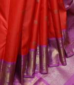 Red and lavender pure zari silk saree with silk mark certified