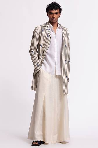White floral plain linen jacket