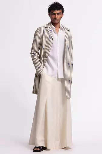 White floral plain linen jacket