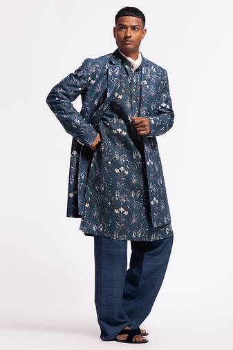 Blue floral printed linen jacket