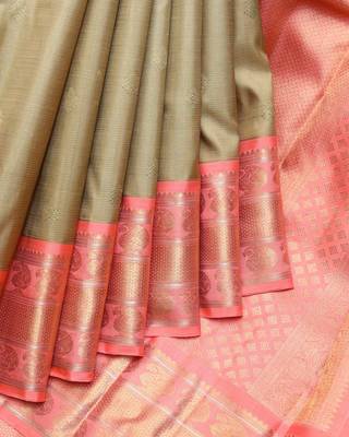 Granola beige pure zari silk saree with silk mark certified 1