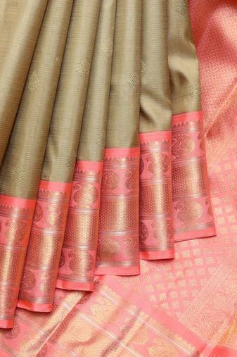 Granola beige pure zari silk saree with silk mark certified