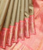 Granola beige pure zari silk saree with silk mark certified