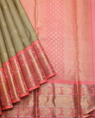 Granola beige pure zari silk saree with silk mark certified 2